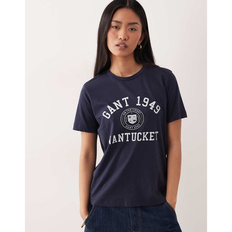 GANT 1949 colleigate logo fitted t-shirt in dark navy 114866922