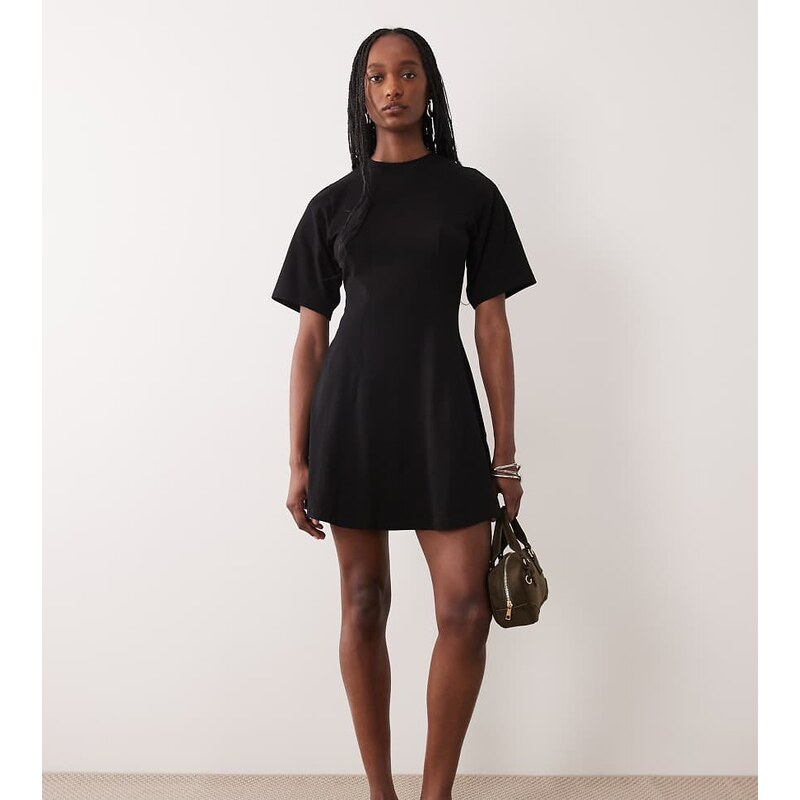 ASOS Tall ASOS DESIGN Tall cinched seam detail mini dress in black 114866803