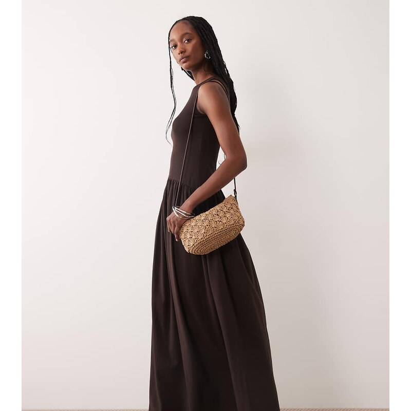 ASOS Tall ASOS DESIGN Tall rib mix midi dress with drop waist in 115518800