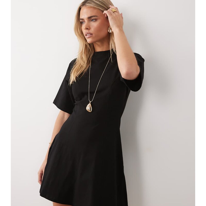 ASOS Petite ASOS DESIGN Petite cinched seam detail mini dress in black 115518798