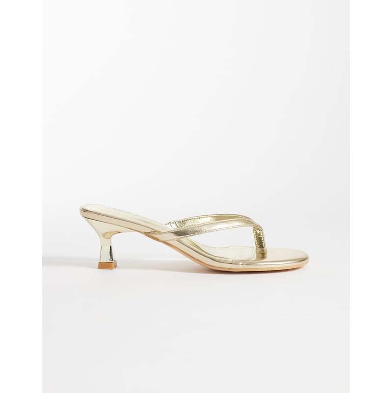 Public Desire Evermore kitten heel toe thong sandals in gold
