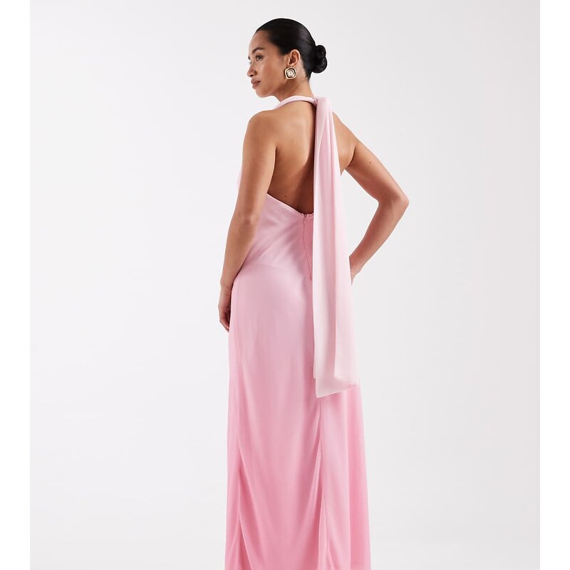 TFNC Petite Bridesmaids halter neck chiffon maxi dress in pink ombre 115520413
