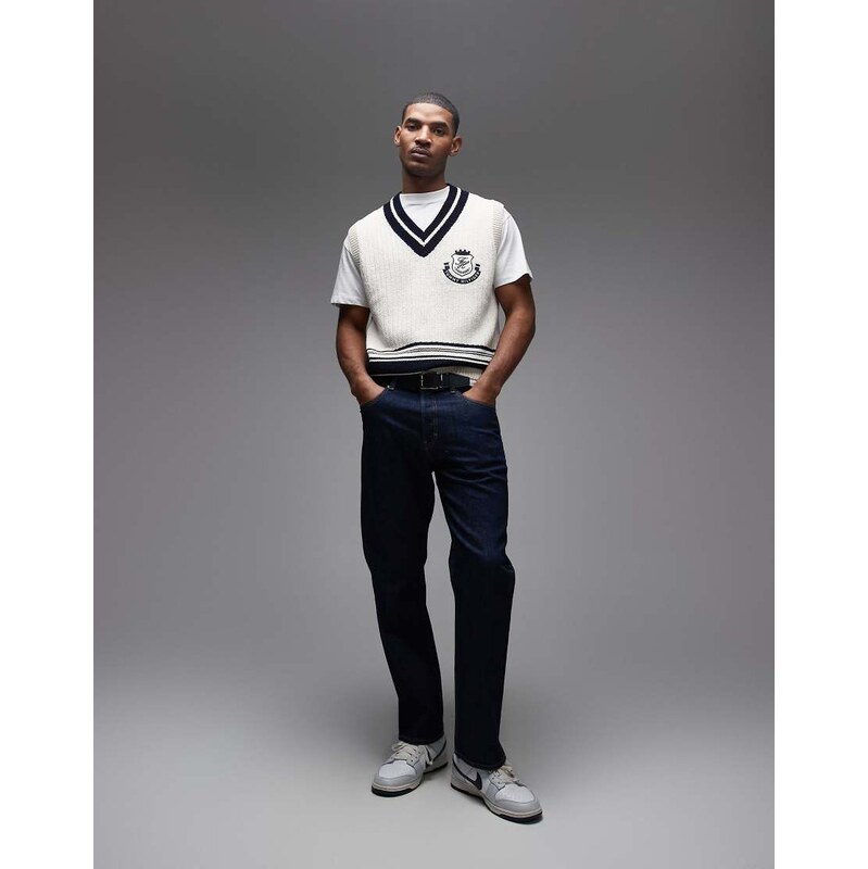 Tommy Hilfiger athleisure v neck vest in cream-White