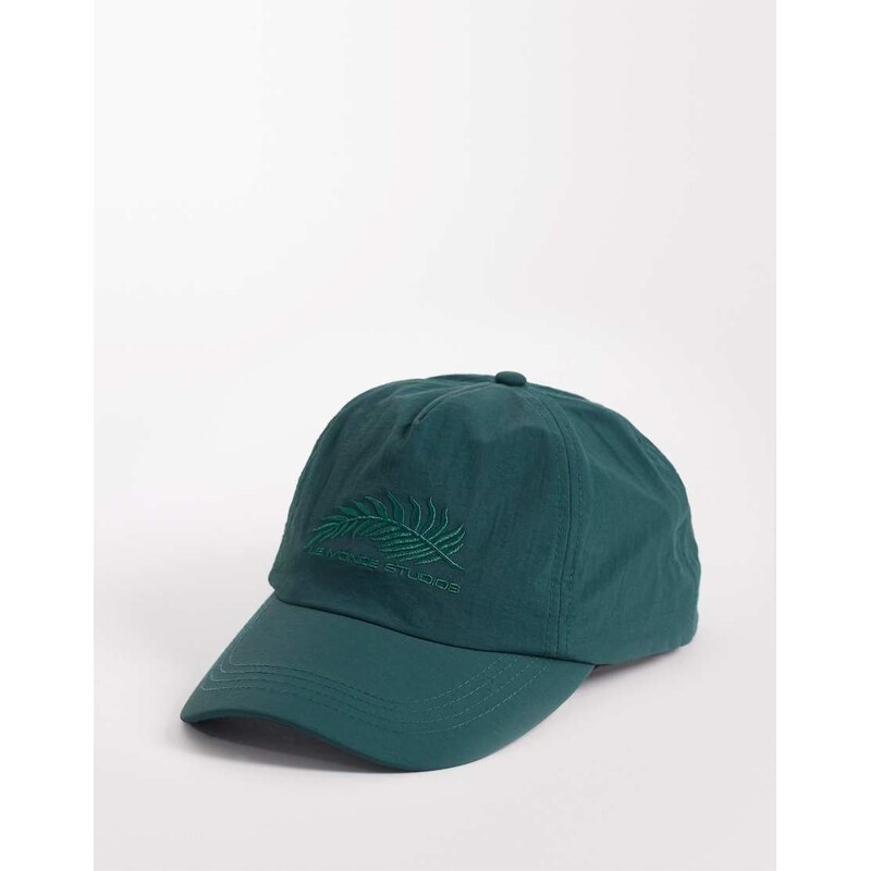 ASOS DESIGN nylon cap with embroidery in dark green