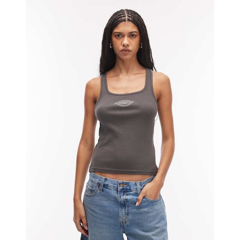 Dickies Plainville square neck logo vest in black 114866892