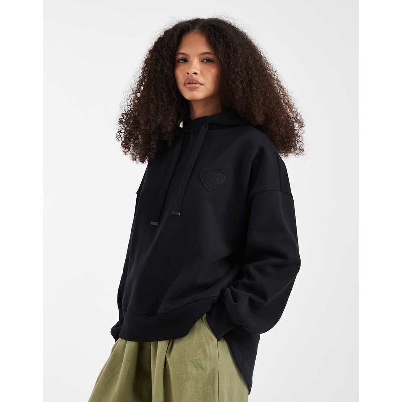 AllSaints Lovers embroidered detail hoodie in black - BLACK 114866903