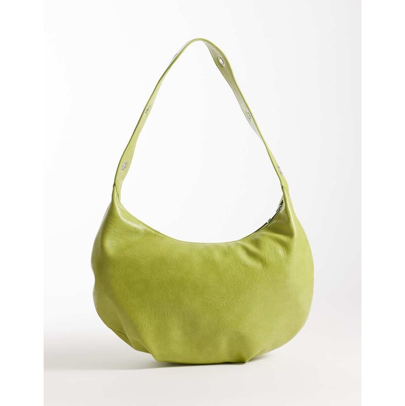 Pieces half moon eyelet strap detail shoulder bag in celery