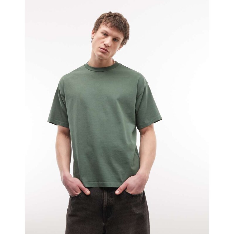Weekday boxy oversized fit t-shirt in dark green