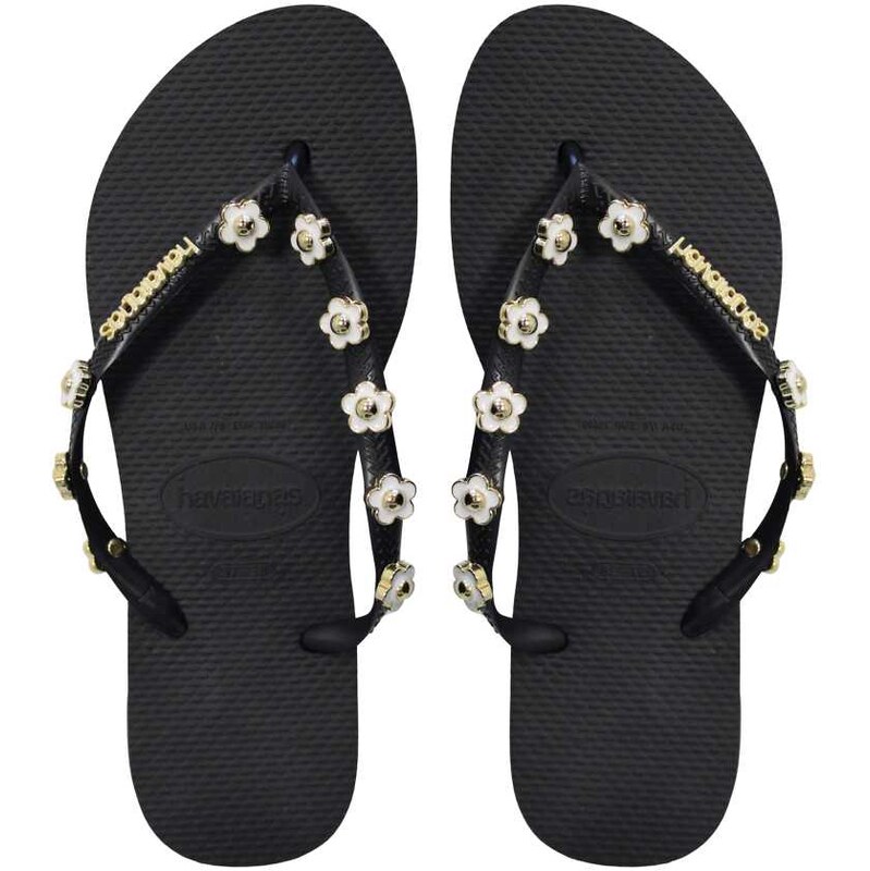 Havaianas embelished square toe flip flops in black 115366104