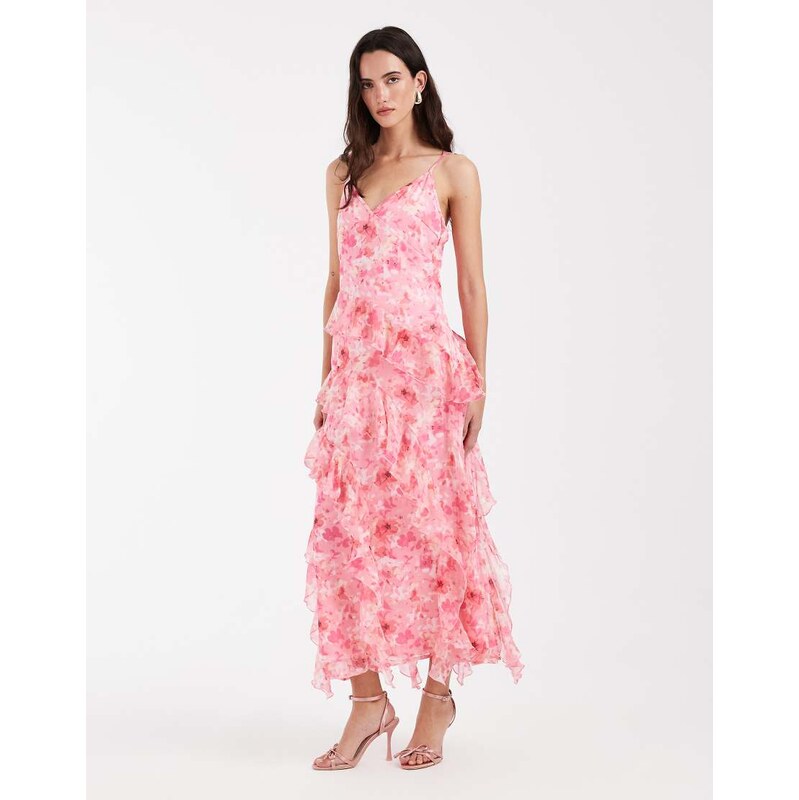 Vero Moda Smilla Chiffon cami ruffle detail midi dress in pretty