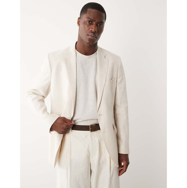 Mango Amalfi 100% linen slim fit suit blazer co-ord in ecru