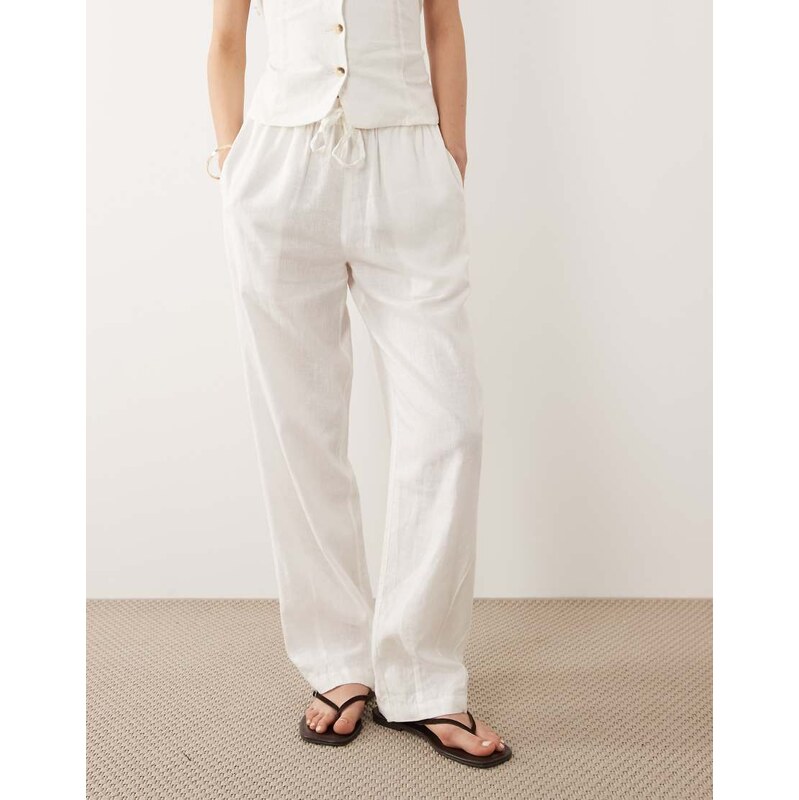 River Island linen tapered trousers in white