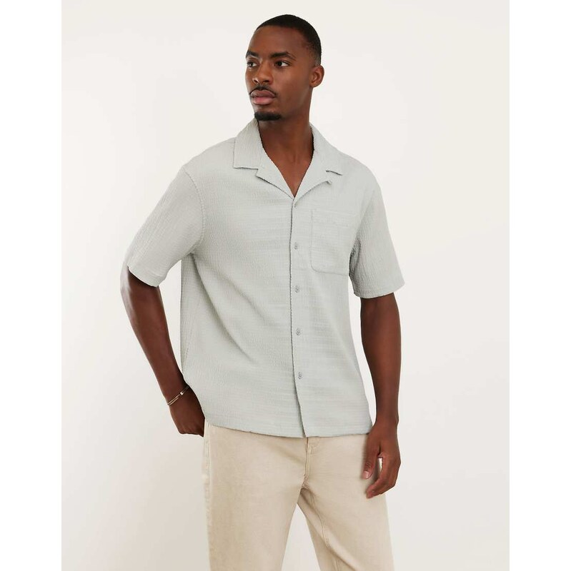 River Island Regular fit textured short sleeve shirt in light