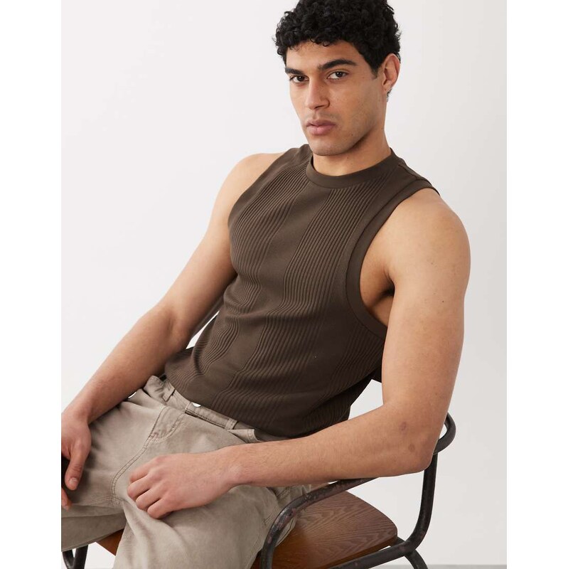 ASOS DESIGN muscle fit vest with crew neck in dark brown smart