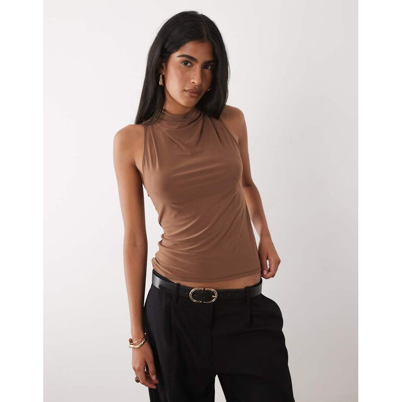 ASOS DESIGN high neck knot back halter top in chocolate-Brown