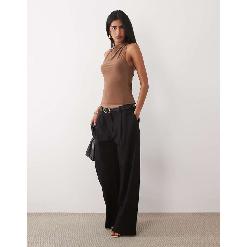 ASOS DESIGN high neck knot back halter top in chocolate-Brown