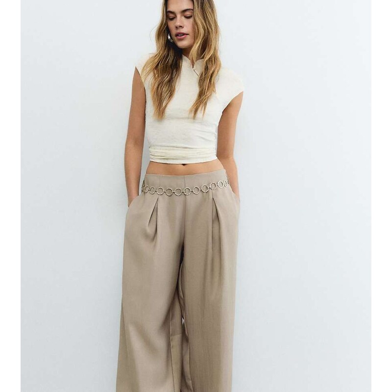 Stradivarius Tall darted lyocell trousers with chain detail in