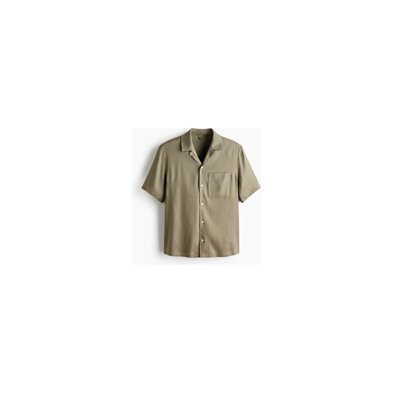 H&M - Košile z lněné směsi Easy-care Regular Fit - Khaki Zelená