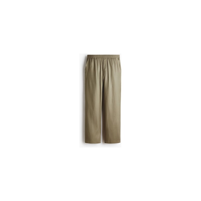 H&M - Kalhoty z lněné směsi Easy-care Loose Fit - Světle Zelená