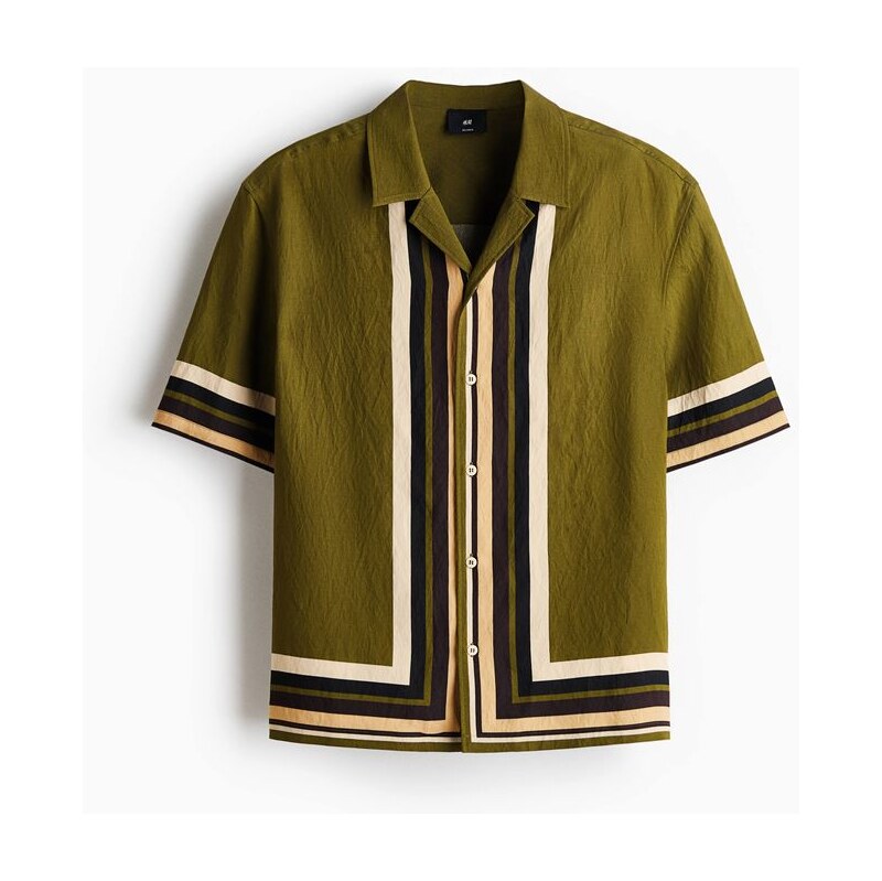 H&M - Košile resort Relaxed Fit - Tmavě Zelená Khaki