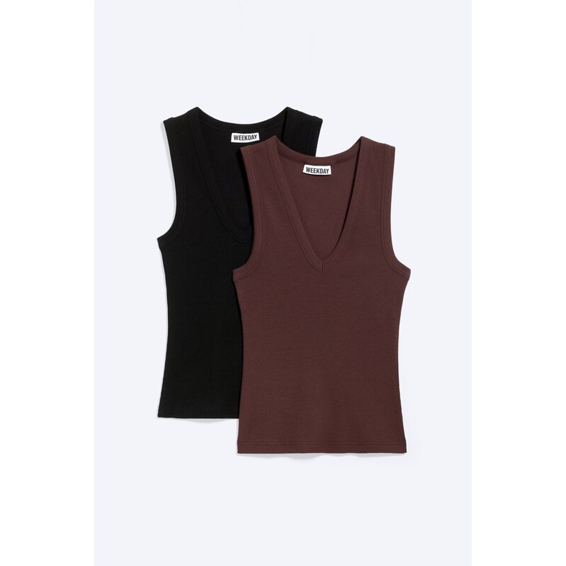 H&M - 2 ks žebrovaných tíleks výstřihem do V - růžová 114868142