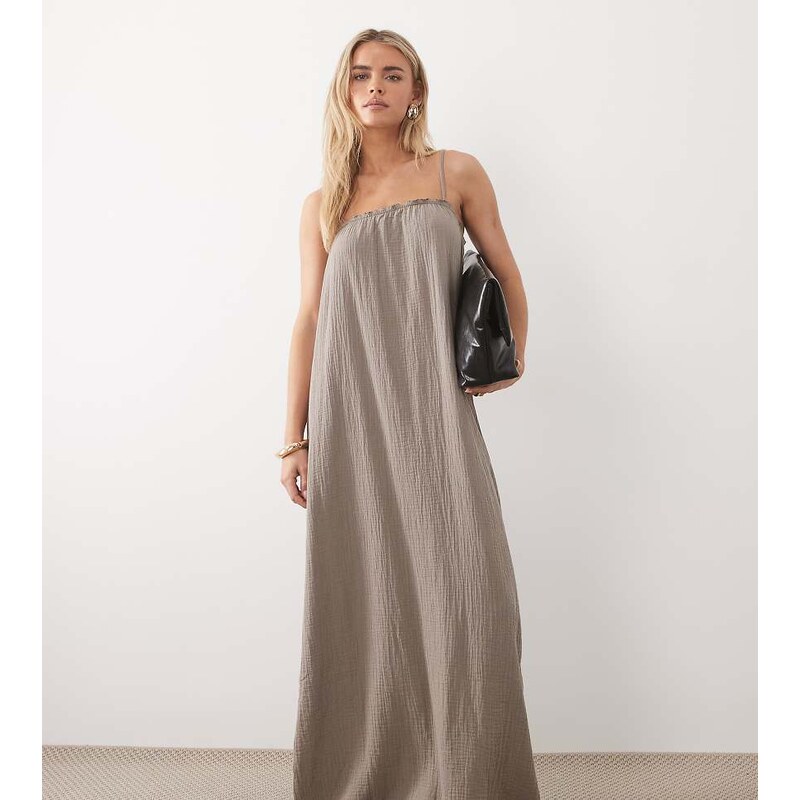 JDY Petite cheesecloth sleeveless maxi dress in brown