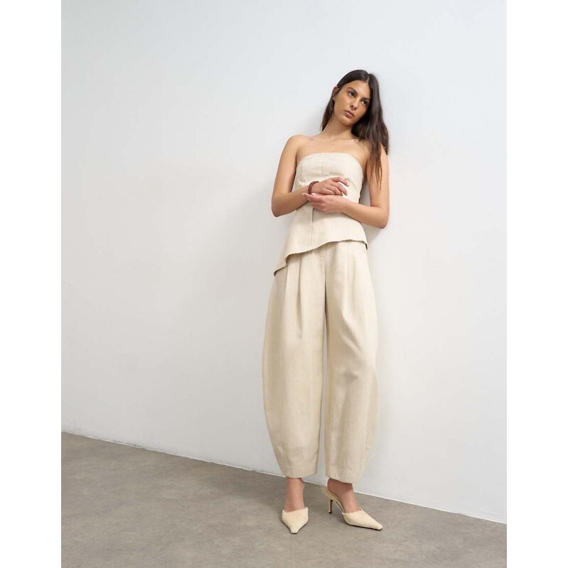 Topshop co ord raw hem barrel leg tailored trouser in stone-Neutral 114870446