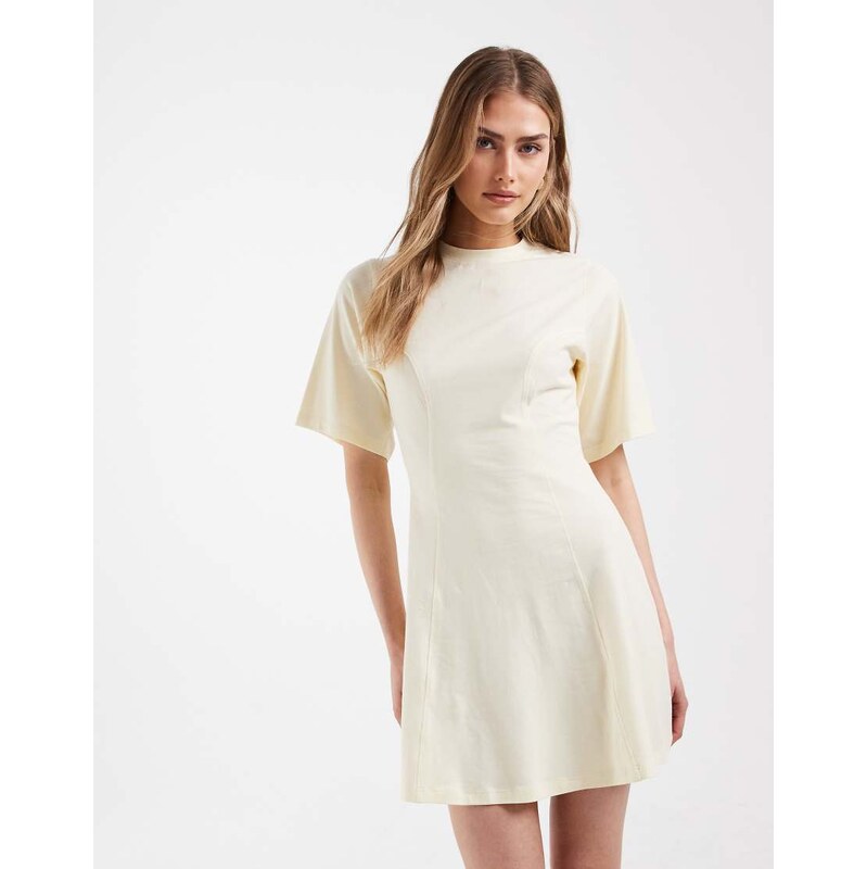 ASOS DESIGN cinched seam detail mini dress in buttermilk-Yellow