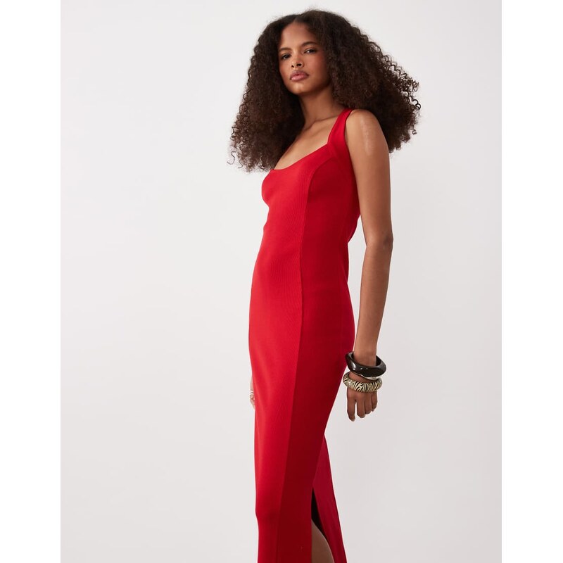 ASOS DESIGN scoop front racer seam detail midi dress in red