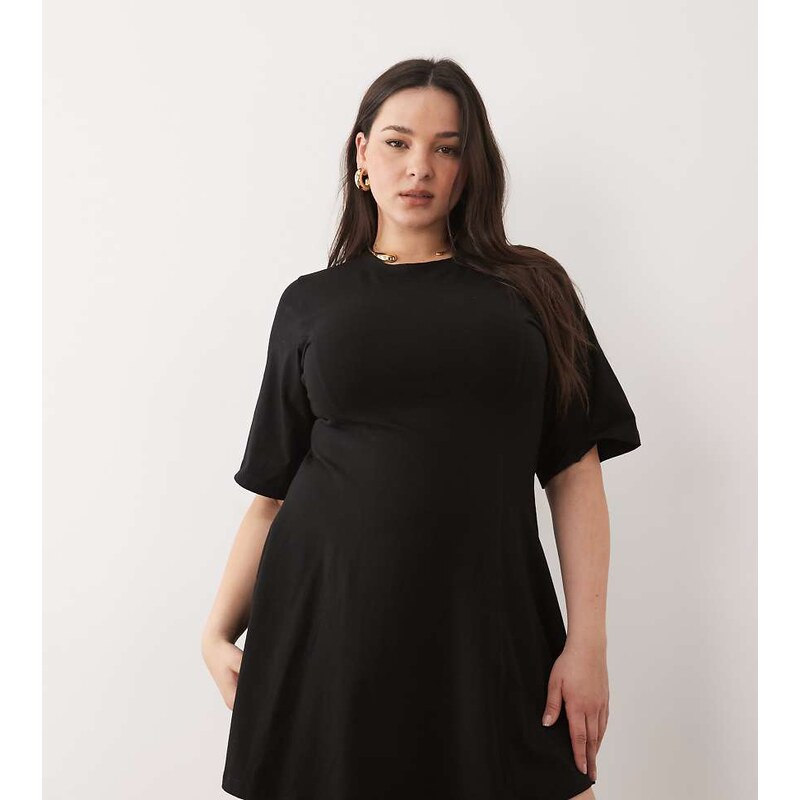 ASOS Curve ASOS DESIGN Curve cinched seam detail mini dress in black 115518801