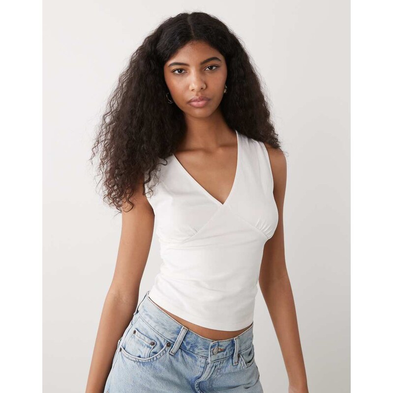 Reclaimed Vintage v-neck ruched bust cami in white