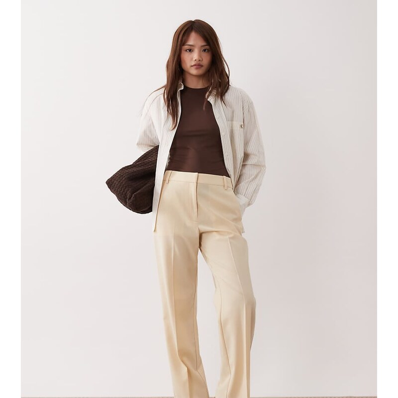 ASOS DESIGN Petite tailored slim straight trousers in buttermilk