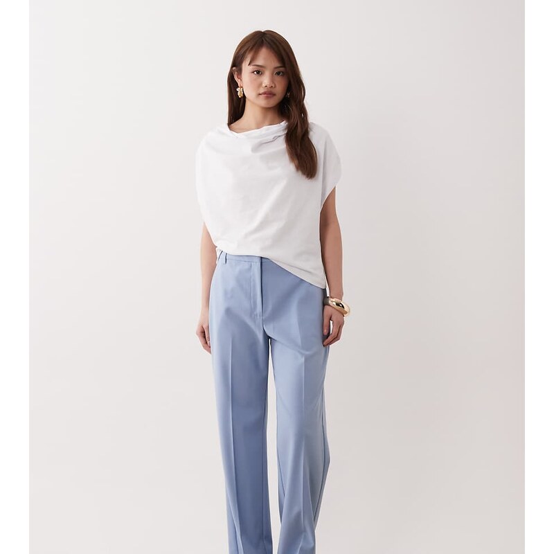ASOS DESIGN Petite tailored slim straight trousers in soft blue