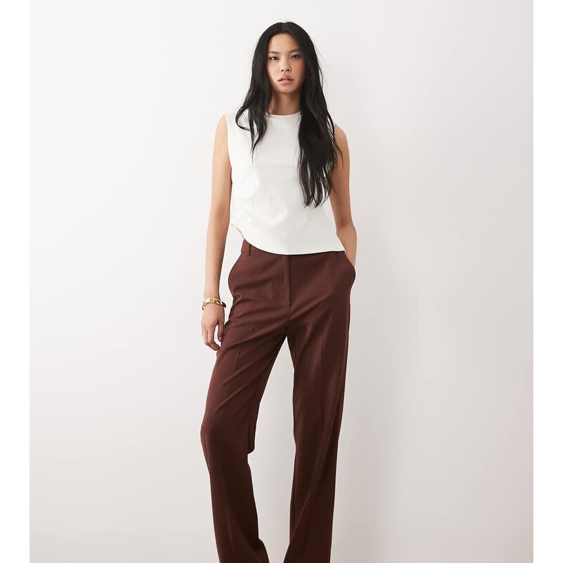 ASOS DESIGN Tall tailored slim straight trousers in brown