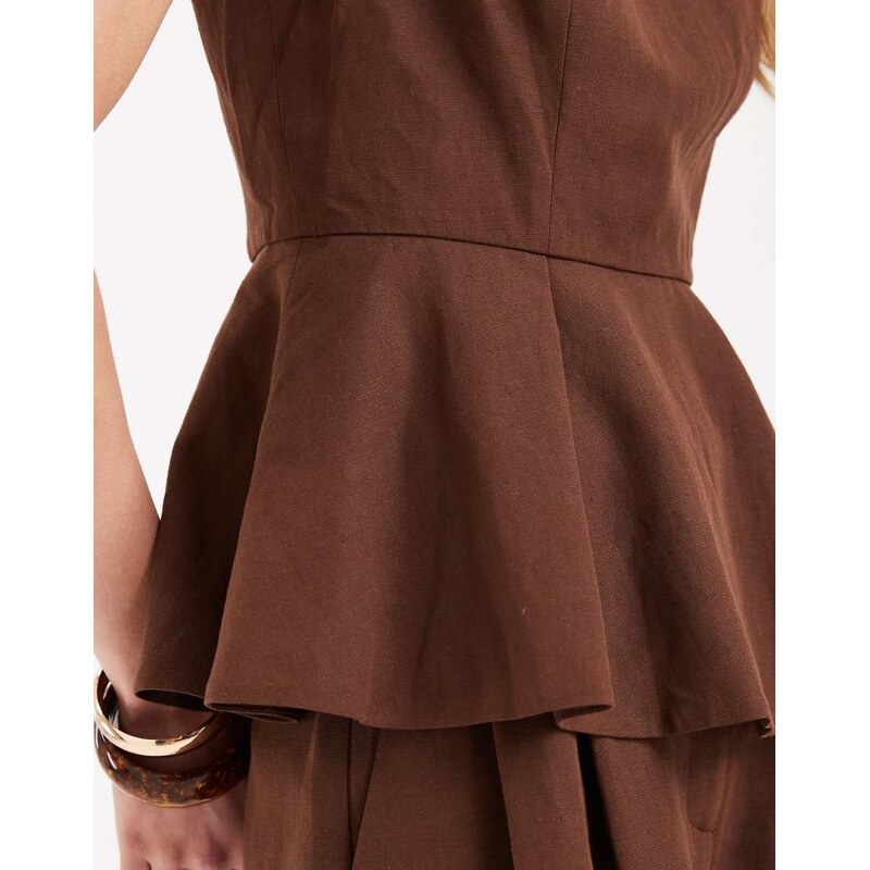ASOS DESIGN tailored peplum shell top with linen co-ord in brown