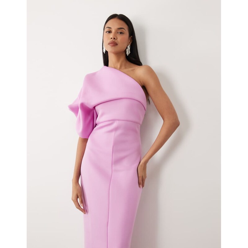 ASOS DESIGN scrunch one shoulder maxi dress in lilac scuba-style