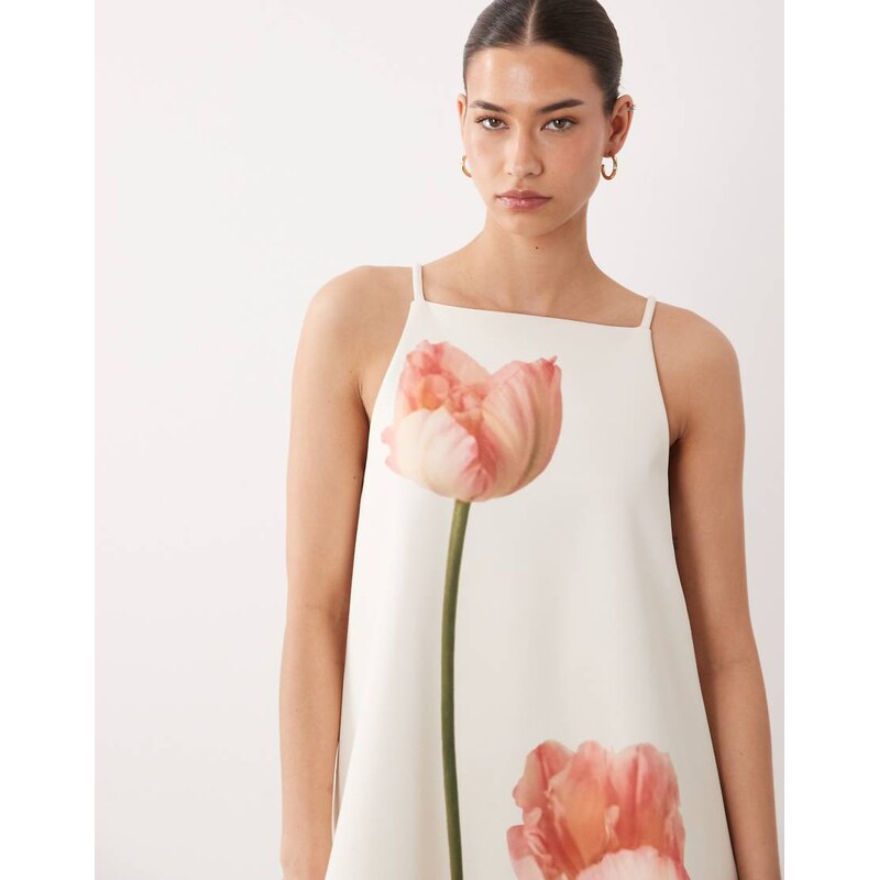 ASOS DESIGN structured smock mini dress with floral print-Multi