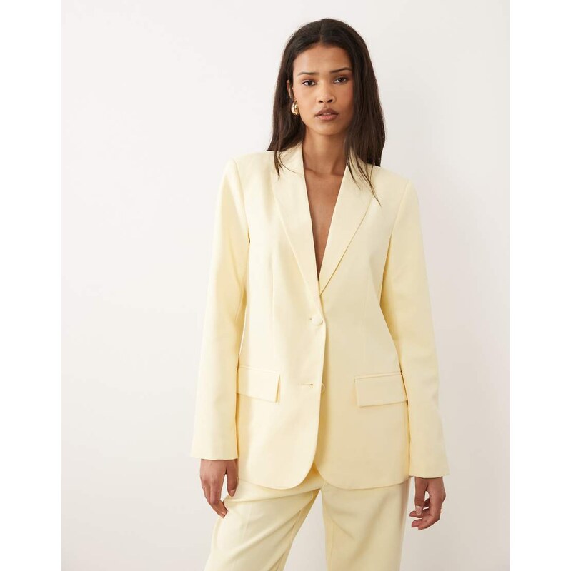 Vila tailored covered button blazer co-ord in pastel yellow