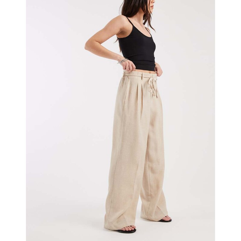 Vero Moda woven pleat front tailored trouser with tie waist in
