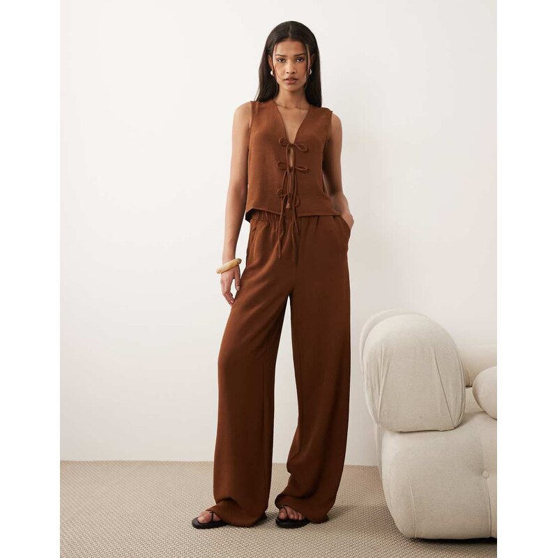 Vila wide leg textured trousers co-ord in carafe brown