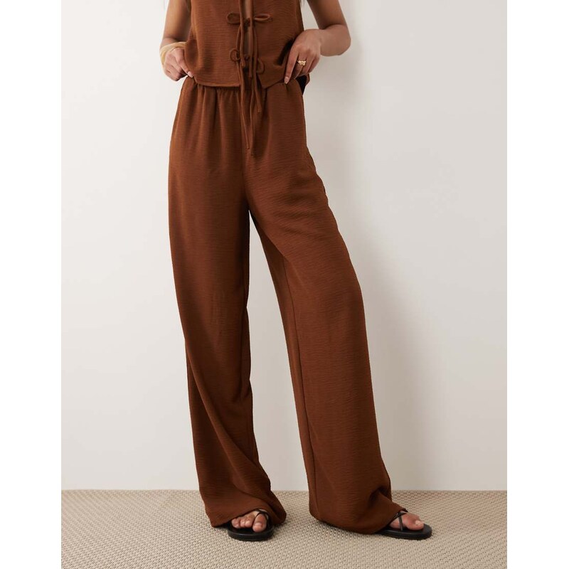 Vila wide leg textured trousers co-ord in carafe brown