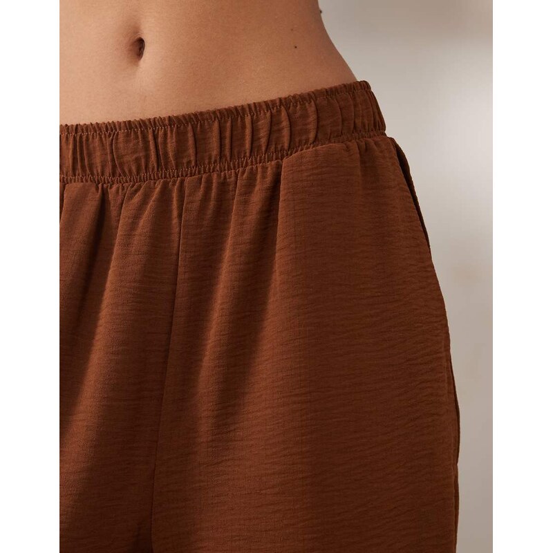 Vila wide leg textured trousers co-ord in carafe brown