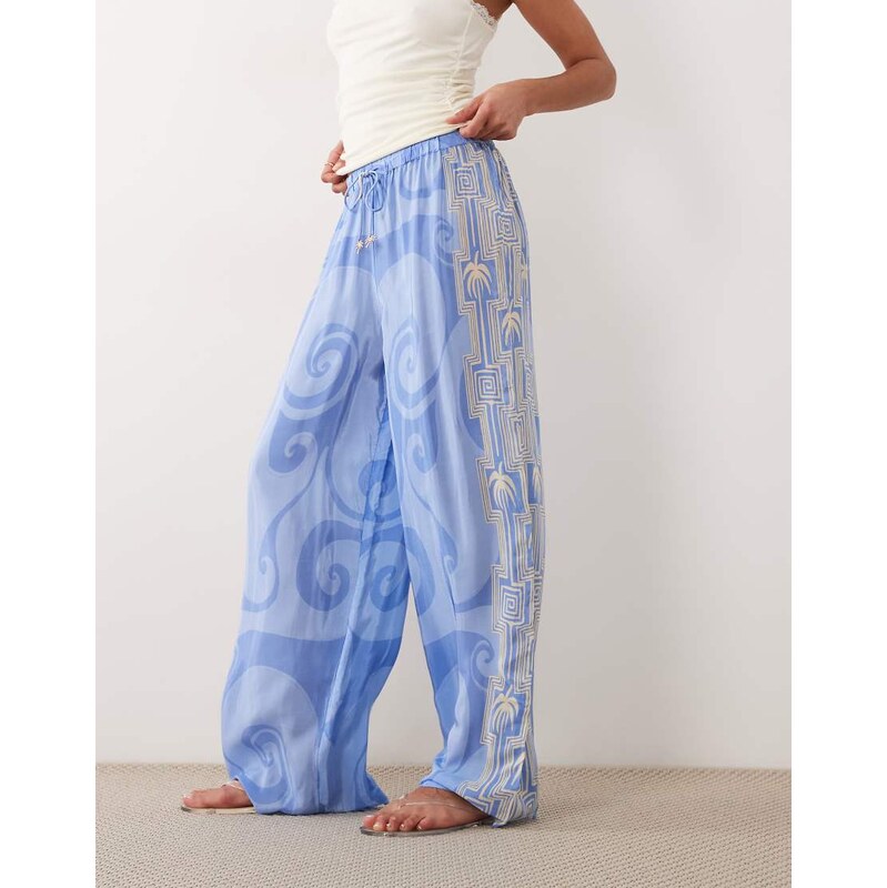 River Island La Mer palm printed beach trousers in blue