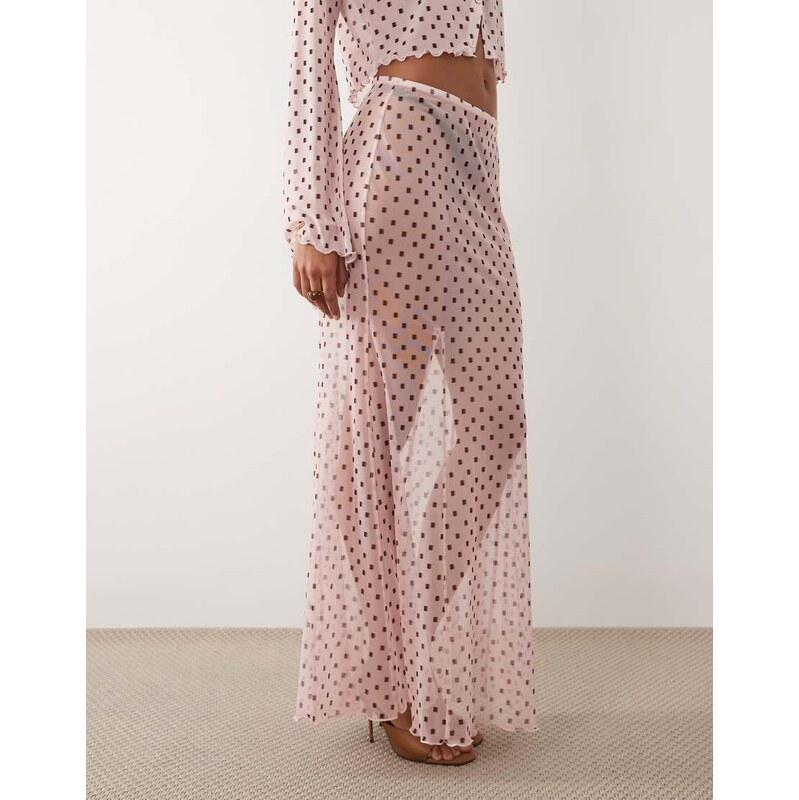 ASOS DESIGN co-ord printed mesh maxi skirt in geometric print