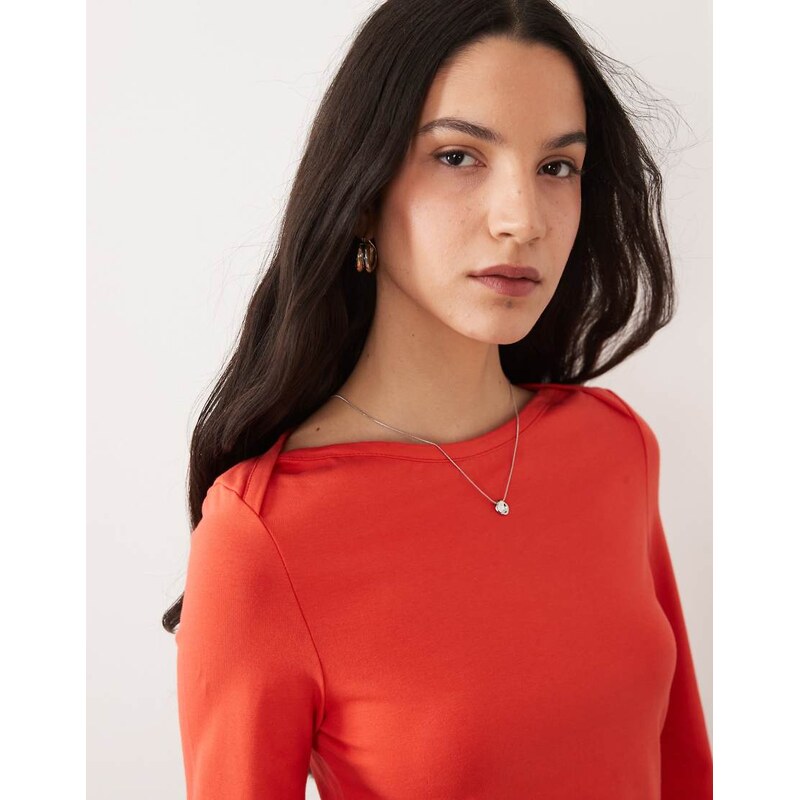 ASOS DESIGN 3/4 sleeve top with boat neck in red 114870711