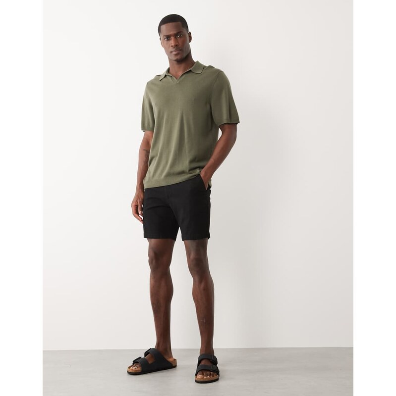 ASOS DESIGN skinny fit chino shorts in mid length in black