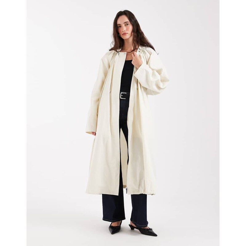 ASOS DESIGN cinched longline bubble hem trench coat in stone-Neutral 115059174