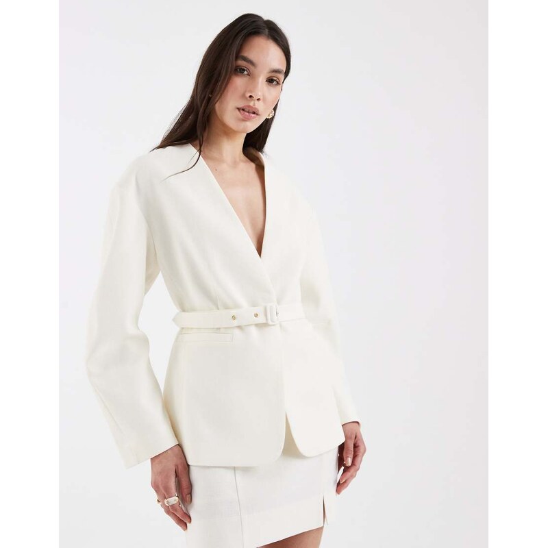 ASOS DESIGN tailored nipped waist belted blazer in textured