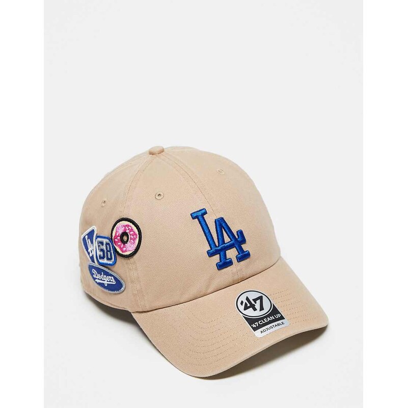 47 Brand LA Dodgers clean up baseball cap in khaki with multi badging 114969351