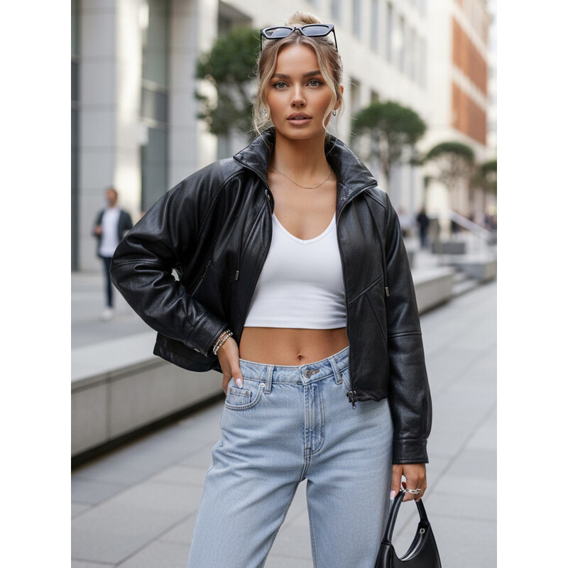 BASIC Dámská oversize bunda z eko-kůže černá 114870199